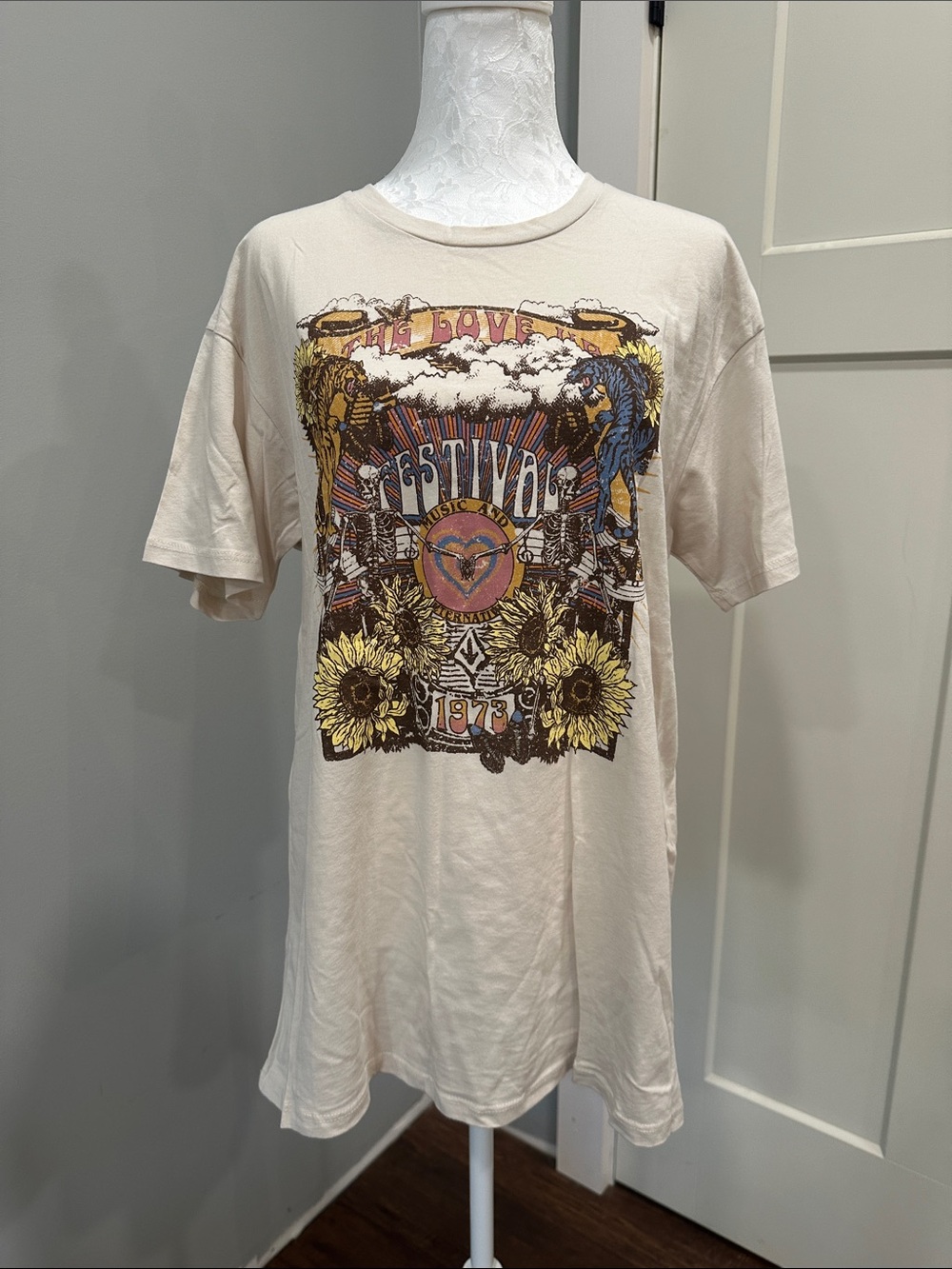 Altar'd State Cream Graphic Festival Tee with Yellow Sunflowers